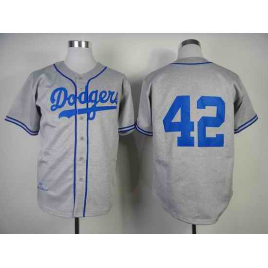 Men Los Angeles Dodgers #42 Jackie Robinson Gray Stitched Road Jersey->los angeles dodgers->MLB Jersey