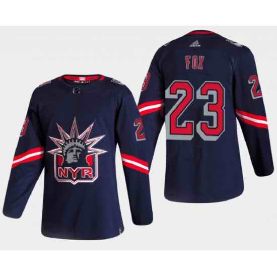 Men New York Rangers #23 Adam Fox 2021 Navy Reverse Retro Stitched Jersey->nashville predators->NHL Jersey