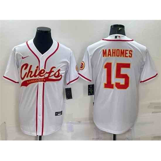 Men Kansas City Chiefs #15 Patrick Mahomes White With Patch Cool Base Stitched Baseball Jersey->indianapolis colts->NFL Jersey