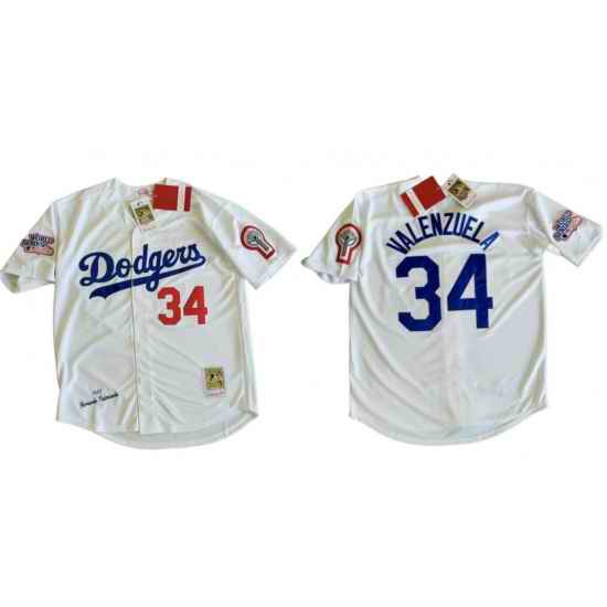 Men Mitchell & Ness Los Angeles Dodgers Fernando Valenzuela 1981 White Jersey->->Custom Jersey