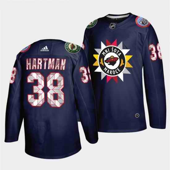 Men Minnesota Wild 38 Ryan Hartman 2021 #22 Navy Native American Heritage Day Stitched Jersey->minnesota wild->NHL Jersey