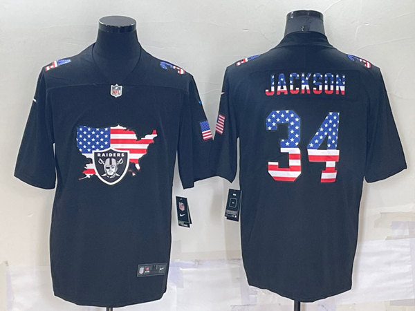 Men's Las Vegas Raiders #34 Bo Jackson Black USA Flag Limited Stitched Jersey->los angeles chargers->NFL Jersey
