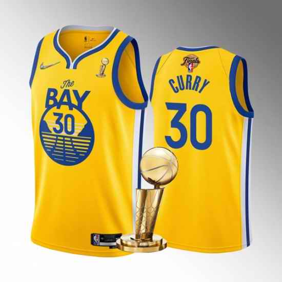 Men's Golden State Warriors #30 Stephen Curry 2022 Yellow NBA Finals Champions Stitched Jersey->golden state warriors->NBA Jersey