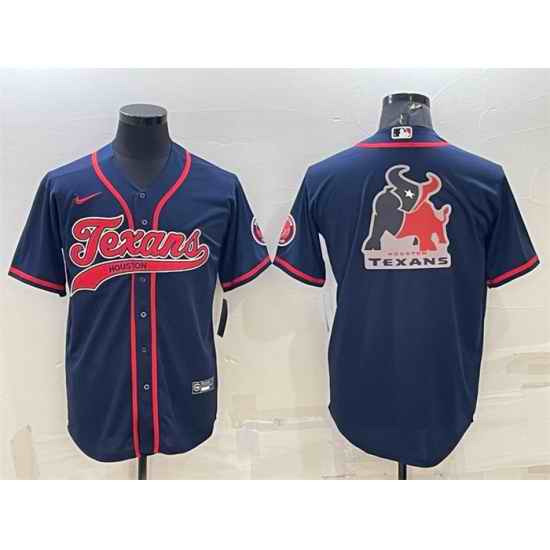 Men Houston Texans Navy Team Big Logo With Patch Cool Base Stitched Baseball Jersey->houston texans->NFL Jersey