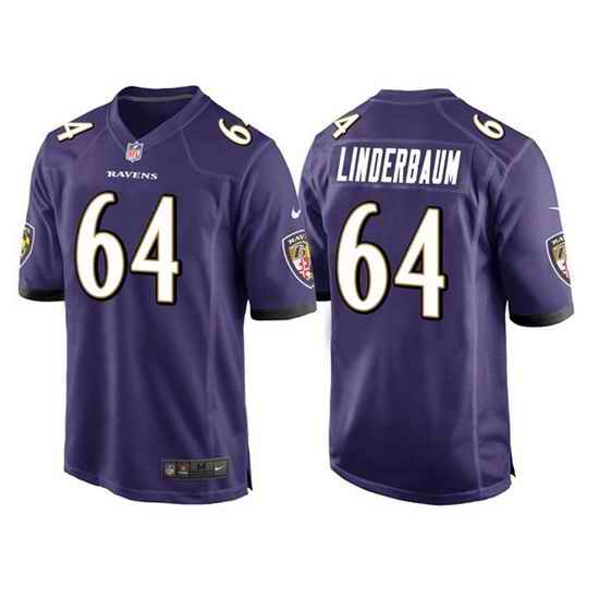 Men Baltimore Ravens #64 Tyler Linderbaum Purple Game Jersey->baltimore ravens->NFL Jersey