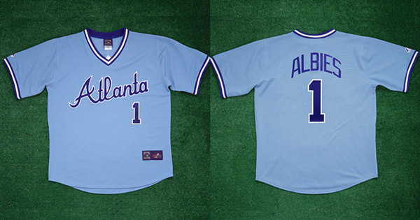 Men's Atlanta Braves #1 Ozzie Albies 1982 Light Blue Cool Base Stitched Baseball Jersey->atlanta braves->MLB Jersey