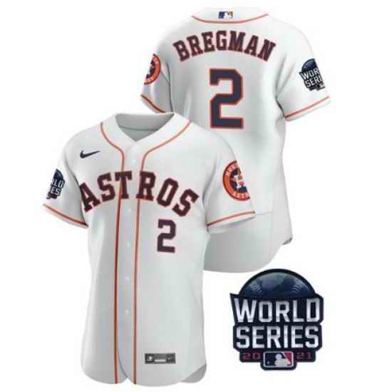 Men Houston Astros #2 Alex Bregman 2021 White World Series Flex Base Stitched Baseball Jersey->2021 world series->MLB Jersey