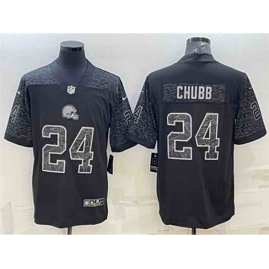 Men Cleveland Browns #24 Nick Chubb Black Reflective Limited Stitched Jerseys->chicago bears->NFL Jersey