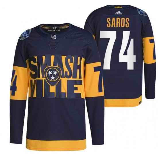 Men Nashville Predators #74 Juuse Saros 2022 Navy Stadium Series Breakaway Player Stitched Jersey->nashville predators->NHL Jersey