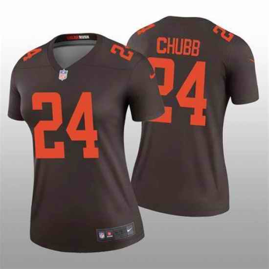 Women Cleveland Browns #24 Nick Chubb Rush Stitched Jerseys->women nfl jersey->Women Jersey