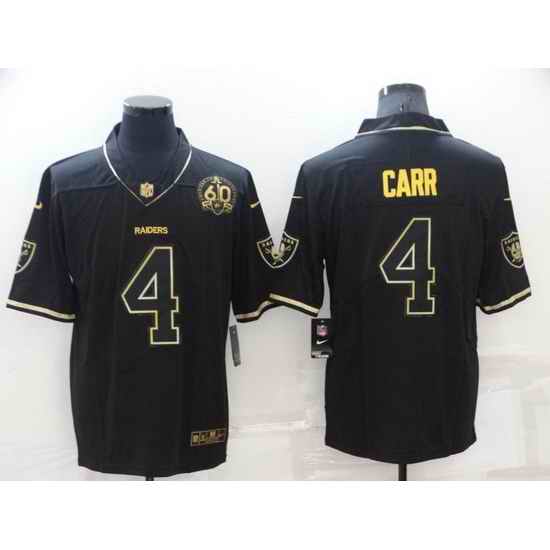Men Las Vegas Raiders #4 Derek Carr Black Gold With 60th Anniversary Patch Vapor Limited Stitched jersey->las vegas raiders->NFL Jersey