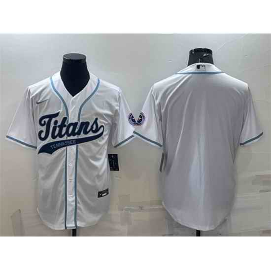 Men Tennessee Titans Blank White With Patch Cool Base Stitched Baseball Jersey->tennessee titans->NFL Jersey