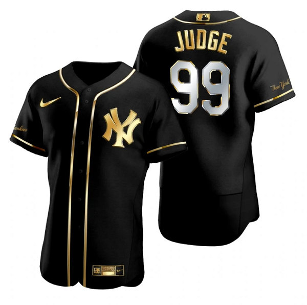 Men's New York Yankees #99 Aaron Judge Black/Gold Flex Base Stitched Baseball Jersey->new york yankees->MLB Jersey