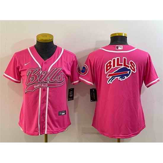 Women Buffalo Bills Pink Team Big Logo With Patch Cool Base Stitched Baseball Jersey->women nfl jersey->Women Jersey
