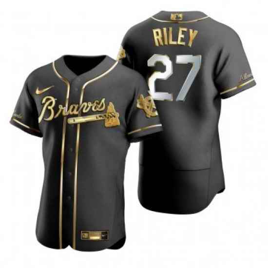 Men Atlanta Braves Austin Riley Black Gold Edition Jersey->toronto blue jays->MLB Jersey