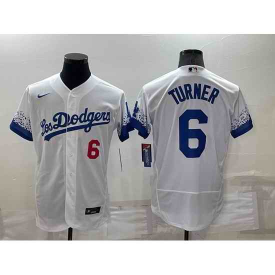 Men Los Angeles Dodgers #6 Trea Turner 2021 White City Connect Flex Base Stitched Baseball Jersey->los angeles dodgers->MLB Jersey