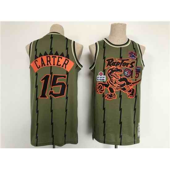 Men Toronto Raptors #15 Vince Carter Oilve Throwback Stitched Jersey->toronto raptors->NBA Jersey