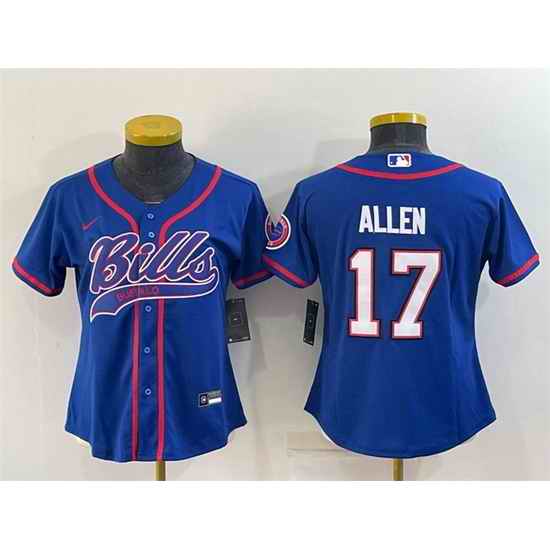 Women Buffalo Bills #17 Josh Allen Royal With Patch Cool Base Stitched Baseball Jersey->women nfl jersey->Women Jersey
