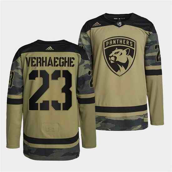 Men Florida Panthers #23 Carter Verhaeghe 2022 Camo Military Appreciation Night Stitched jersey->florida panthers->NHL Jersey