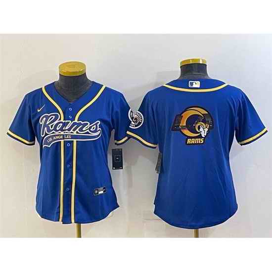 Women Los Angeles Rams Royal Team Big Logo With Patch Cool Base Stitched Baseball Jersey->women nfl jersey->Women Jersey