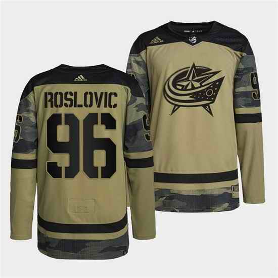 Men Columbus Blue Jackets #96 Jack Roslovic 2022 Camo Military Appreciation Night Stitched jersey->columbus blue jackets->NHL Jersey