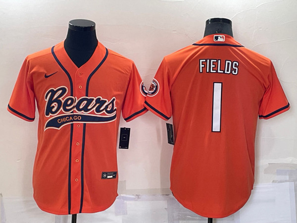 Men's Chicago Bears #1 Justin Fields Orange Cool Base Stitched Baseball Jersey->chicago bears->NFL Jersey