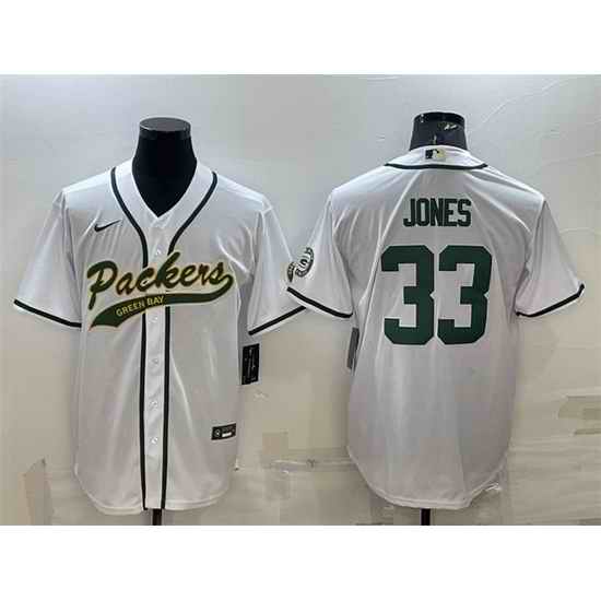 Men Green Bay Packers #33 Aaron Jones White With Patch Cool Base Stitched Baseball Jersey->green bay packers->NFL Jersey