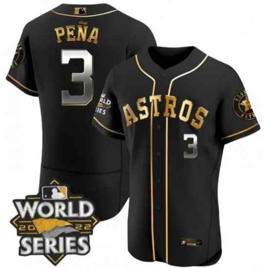 Men's Houston Astros #3 Jeremy Pena Black Gold 2022 World Series Patch Jersey->arizona diamondbacks->MLB Jersey