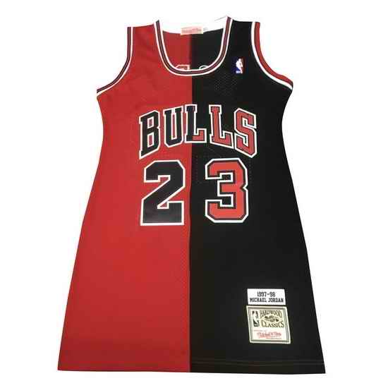 Women Chicago Bulls #23 Michael Jordan Dress Stitched Jersey Red Black Split->nba women dress jersey->NBA Jersey