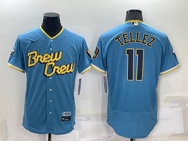 Men's Milwaukee Brewers #11 Rowdy Tellez 2022 Powder Blue City Connect Flex Base Stitched Jersey->milwaukee brewers->MLB Jersey