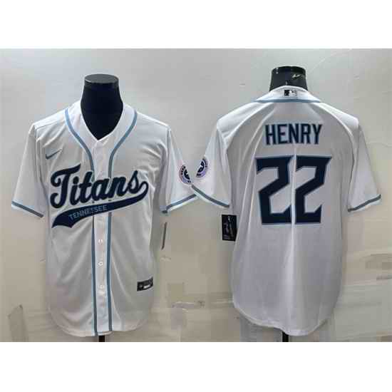 Men Tennessee Titans #22 Derrick Henry White With Patch Cool Base Stitched Baseball Jersey->tennessee titans->NFL Jersey