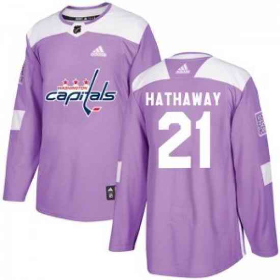 Men Washington Capitals #21 Garnet Hathaway Adidas Authentic Fights Cancer Practice Jersey   Purple->washington capitals->NHL Jersey