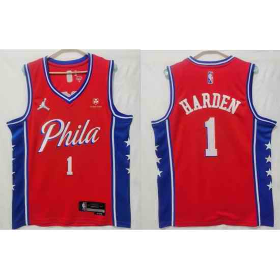 Men Jordan Philadelphia 76ers #1 James Harden statement edition Red Stitched jersey->philadelphia 76ers->NBA Jersey