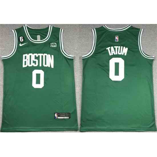 Men Boston Celtics #0 Jayson Tatum Green No 6 Patch Stitched Basketball Jersey->boston celtics->NBA Jersey