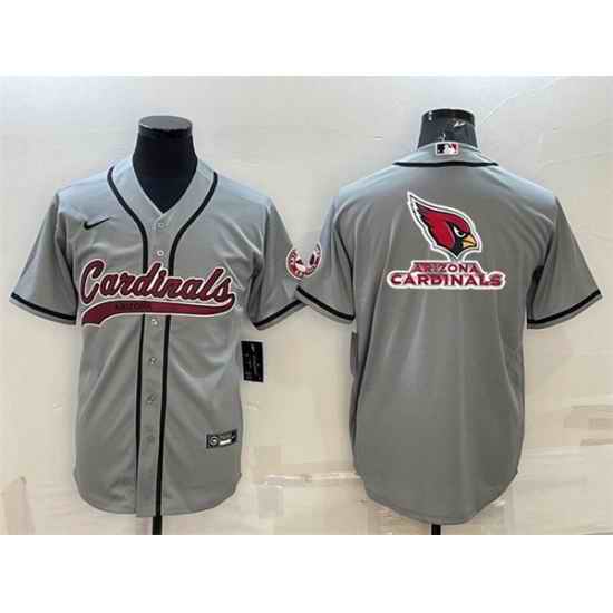 Men Arizona Cardinals Grey Team Big Logo With Patch Cool Base Stitched Baseball Jersey->arizona cardinals->NFL Jersey