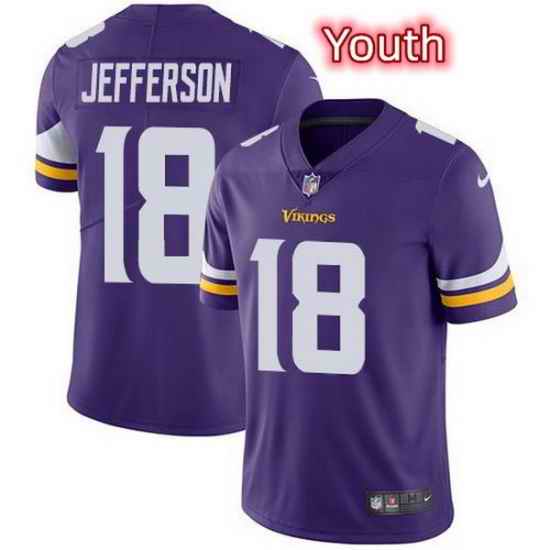 Youth Nike Minnesota Vikings #18 Justin Jefferson Purple NFL Vapor Untouchable Limited Jersey->youth nfl jersey->Youth Jersey