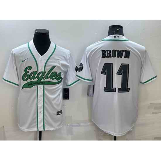 Men Philadelphia Eagles #11 A J Brown White With Patch Cool Base Stitched Baseball Jersey->new york giants->NFL Jersey