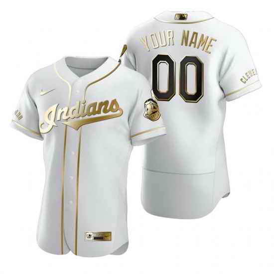 Men Women Youth Toddler Cleveland Indians White Gold Custom Nike MLB Flex Base Jersey->customized mlb jersey->Custom Jersey