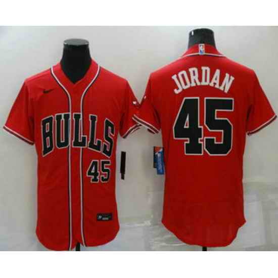 Men's Chicago Bulls #45 Michael Jordan Red Stitched Flex Base Nike Baseball Jersey->brooklyn nets->NBA Jersey