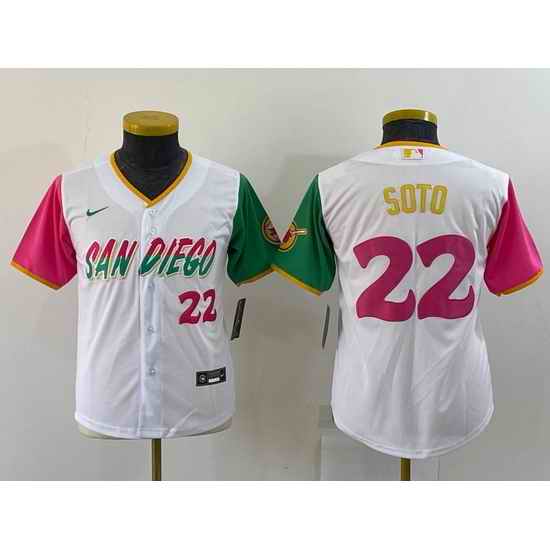 Youth San Diego Padres #22 Juan Soto 2022 White City Connect Stitched Baseball Jersey->youth mlb jersey->Youth Jersey