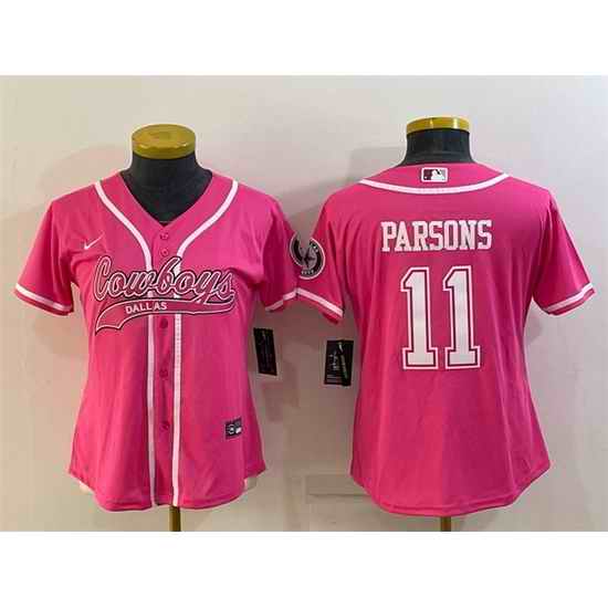 Women Dallas Cowboys #11 Micah Parsons Pink With Patch Cool Base Stitched Baseball Jersey->women nfl jersey->Women Jersey