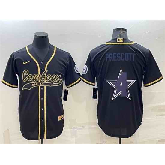 Men Dallas Cowboys #4 Dak Prescott Black Gold Team Big Logo With Patch Cool Base Stitched Baseball Jersey->cincinnati bengals->NFL Jersey