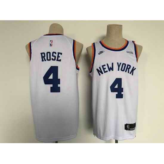 Men's Nike New York Knicks #4 Derrick Rose White Stitched Basketball Jersey->new york knicks->NBA Jersey