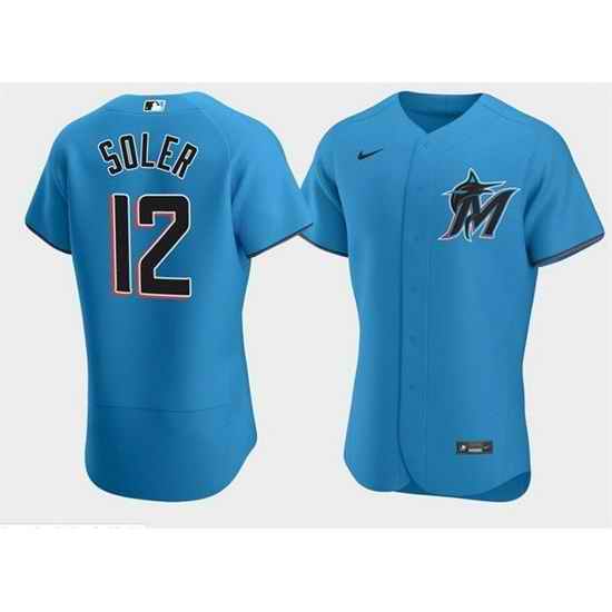 Men Miami Marlins #12 Jorge Soler Blue Flex Base Stitched jersey->miami marlins->MLB Jersey