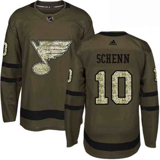 Mens Adidas St Louis Blues #10 Brayden Schenn Authentic Green Salute to Service NHL Jersey->st.louis blues->NHL Jersey
