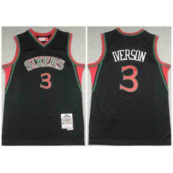 Men Philadelphia 76ers #3 Allen Iverson Black Throwback Stitched Jersey->orlando magic->NBA Jersey