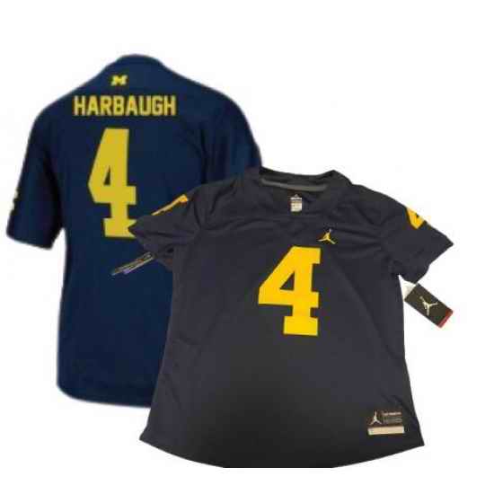 Men Jordan Michigan Wolverines #4 Jim Harbaugh Navy Blue College Football Jerseys->michigan wolverines->NCAA Jersey