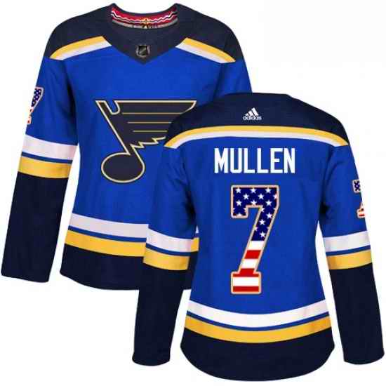 Womens Adidas St Louis Blues #7 Joe Mullen Authentic Blue USA Flag Fashion NHL Jersey->women nhl jersey->Women Jersey