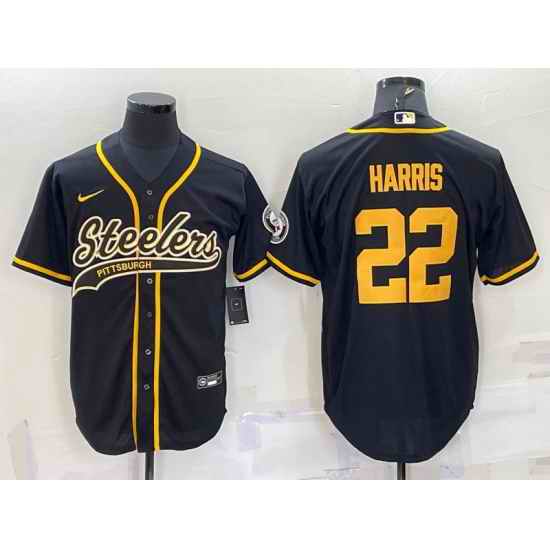 Men Pittsburgh Steelers #22 Najee Harris Black Gold With Patch Cool Base Stitched Baseball Jersey->pittsburgh steelers->NFL Jersey