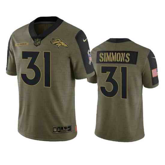 Men Denver Broncos #31 Justin Simmons 2021 Olive Salute To Service Limited Stitched Jersey->denver broncos->NFL Jersey